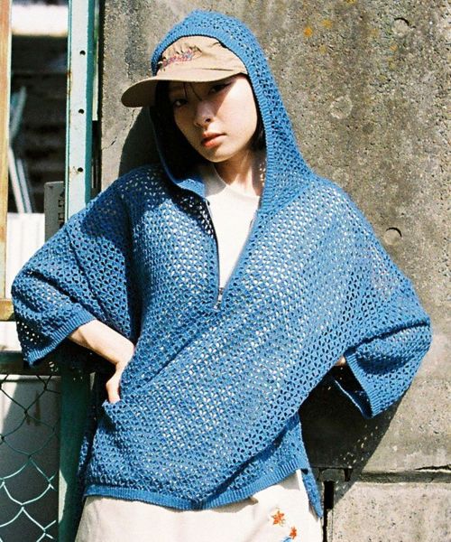 【EFFECTEN(エフェクテン)】Slab knit half zip hoodie ハーフジップニットフーディー(efite-19)