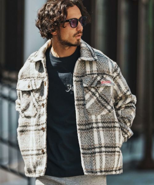 【felkod(フィルコッド)】【予約販売9月上旬～中旬入荷】 Shaggy Check CPO Jacket シャギージャケット(F25A040)