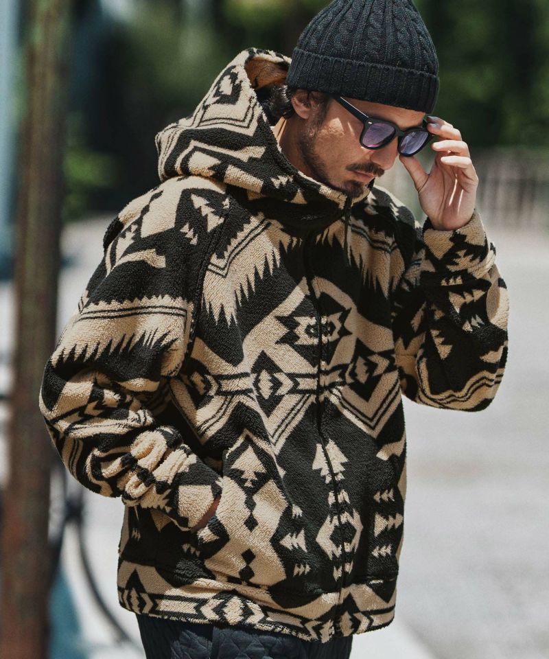 felkod(フィルコッド)】Ortega Pattern Fleece Parka フリースパーカー