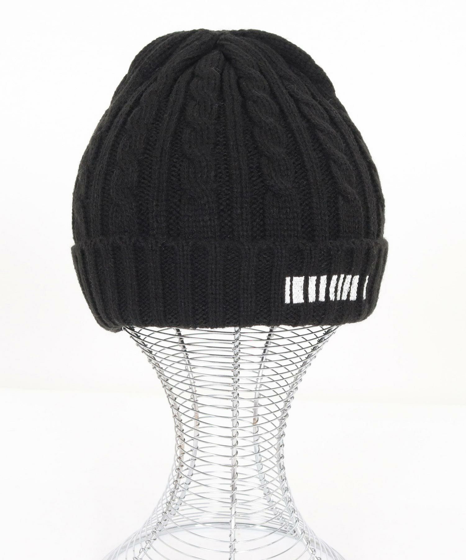 felkod(フィルコッド)】Barcode Embroidery Cable Knit Cap ケーブル