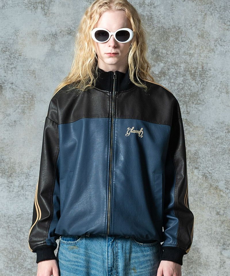 glamb(グラム)】Synth Leather Track Jacket シンセレザートラック
