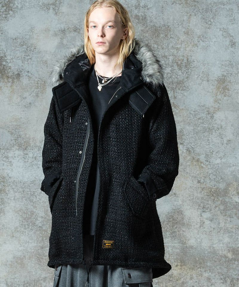 glamb ブラックファーコート サイズ2 美品 glamb(グラム)】High Neck Mods Coat ハイネックモッズコート(GB0325