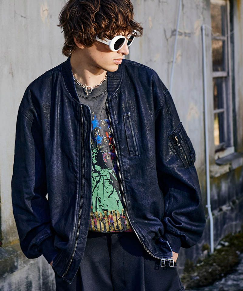 glamb MA-1 Lサイズ glamb(グラム)】Paraffin Coated Denim MA-1 パラフィンコートデニムMA