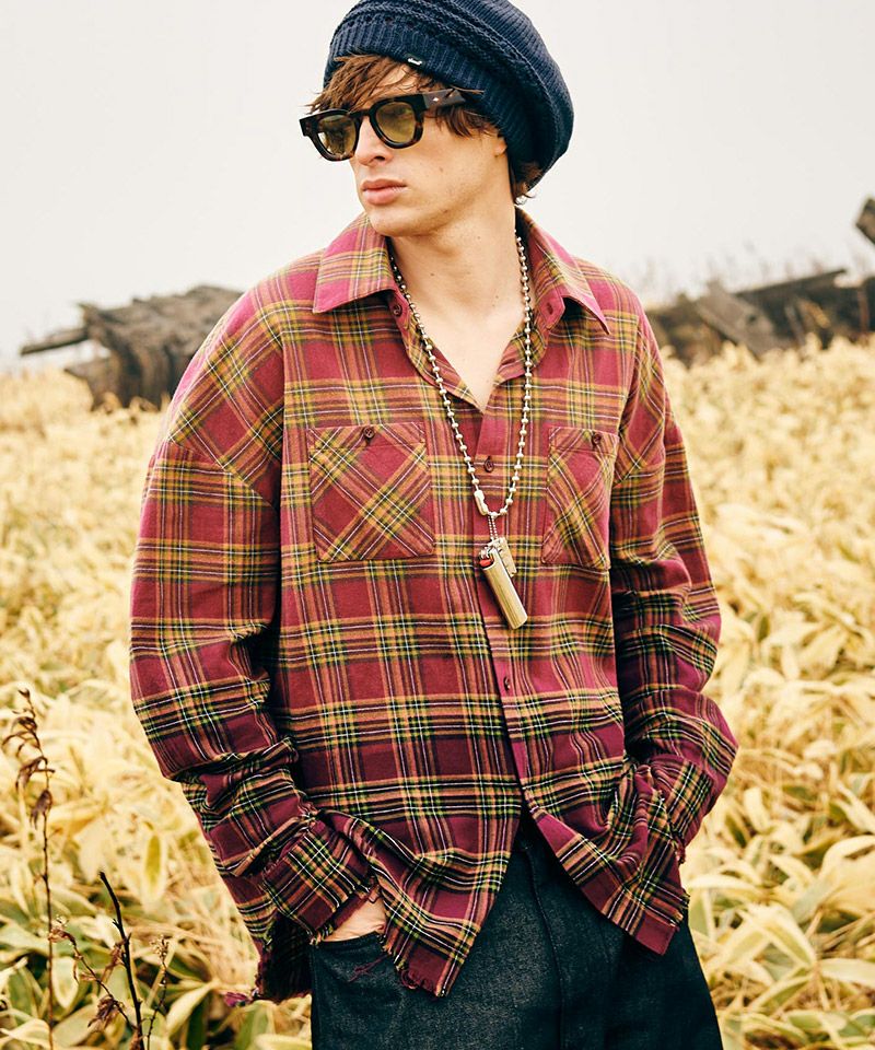 glamb(グラム)】Bleach Check Shirt ブリーチチェックシャツ(GB0325