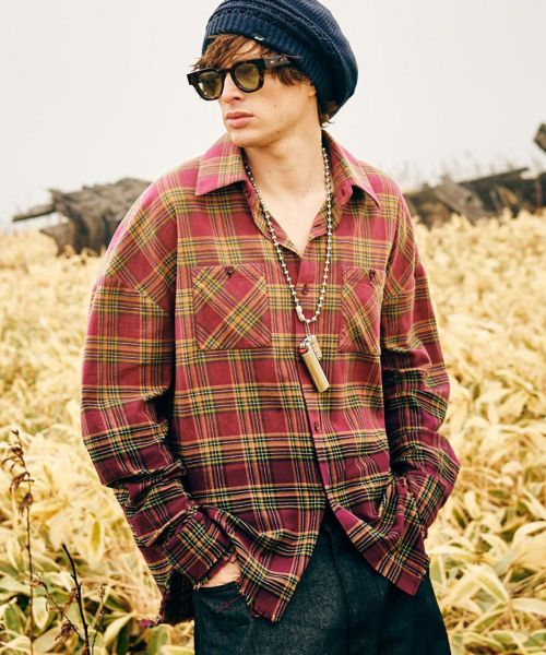 【glamb(グラム)】【予約販売7月下旬～8月上旬入荷】Bleach Check Shirt ブリーチチェックシャツ(GB0325-SH02)
