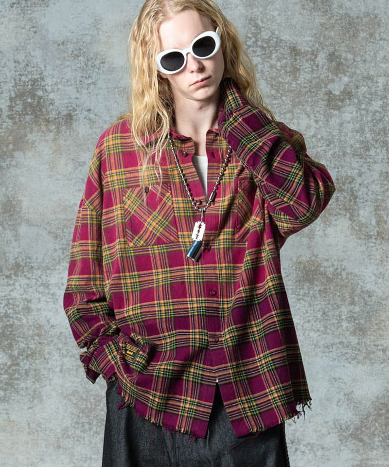 glamb(グラム)】Bleach Check Shirt ブリーチチェックシャツ(GB0325