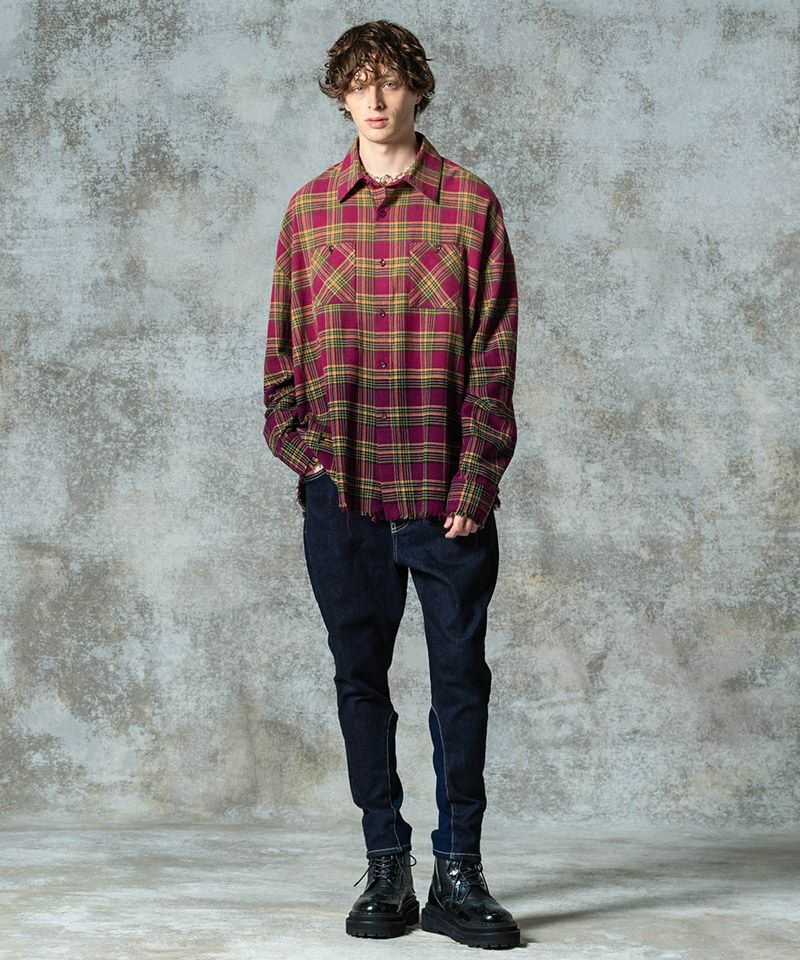 glamb(グラム)】Bleach Check Shirt ブリーチチェックシャツ(GB0325