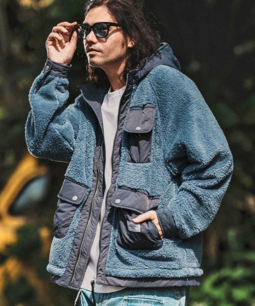 【WONDER WALL MOTEL(ワンダーウォールモーテル)】【予約販売10月上旬～中旬入荷】 FLEECE COMBI JKT フリースコンビジャケット(101225)