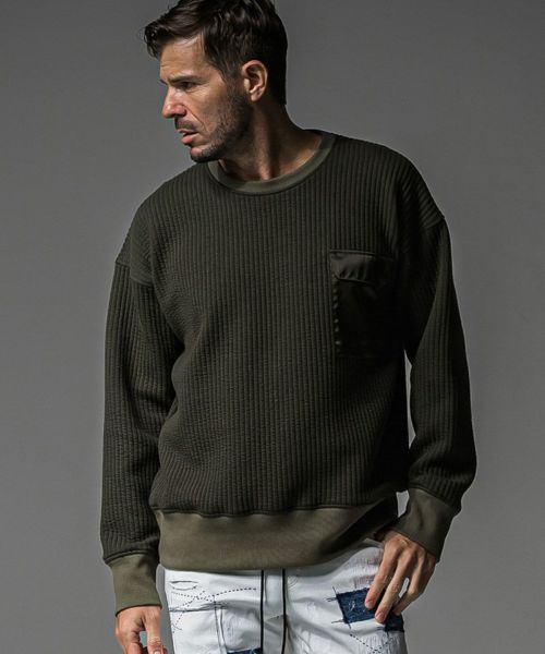 【RESOUND CLOTHING(リサウンドクロージング)】【予約販売10月上旬～中旬入荷】Stripe quilting drop trainer トレーナー(RC37-C-003)