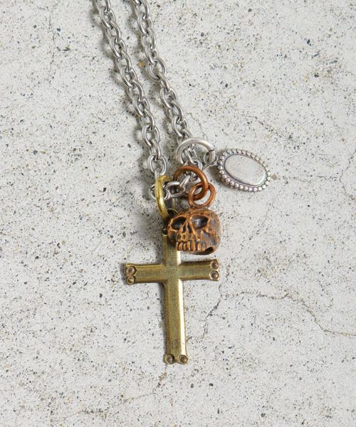【VIVIFY LIGHT(ヴィヴィファイライト)】【予約販売ご注文から1ヶ月半後出荷】 Cross (brass) & Skull (bronze) Necklace スカルネックレス(VLN-002a)