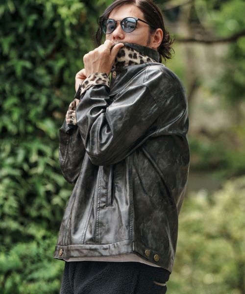 【CAMBIO(カンビオ)】【予約販売10月末～11月上旬入荷】 Vintage Like Synthetic Leather 3rd Trucker Jacket トラッカージャケット(MIU-252-023)