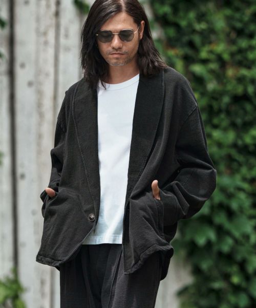 【CAMBIO(カンビオ)】【予約販売10月中旬～下旬入荷】 Heavy Weight Indigo Sweat One Button Shawl Collar Jacket ショールカラージャケット(MIU-252-004)