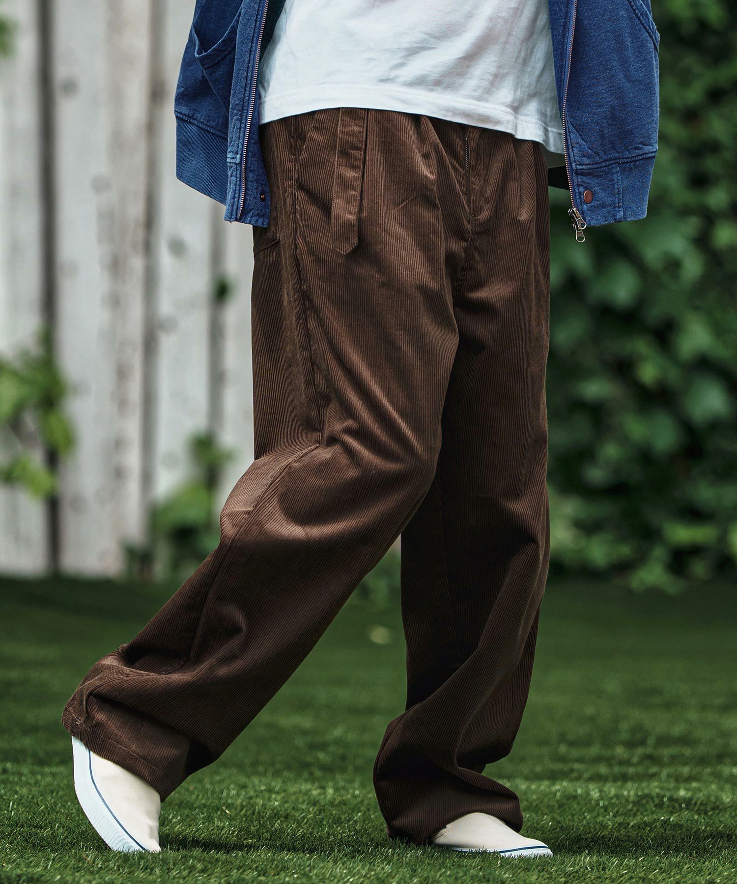 CAMBIO(カンビオ)】Belted Corduroy Two Tuck Wide Pants コーデュロイ
