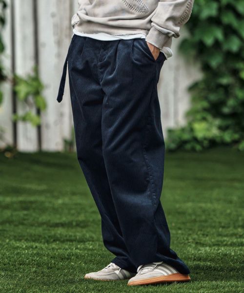 【CAMBIO(カンビオ)】【予約販売10月中旬～下旬入荷】 Belted Corduroy Two Tuck Wide Pants コーデュロイワイドパンツ(MIU-252-009)