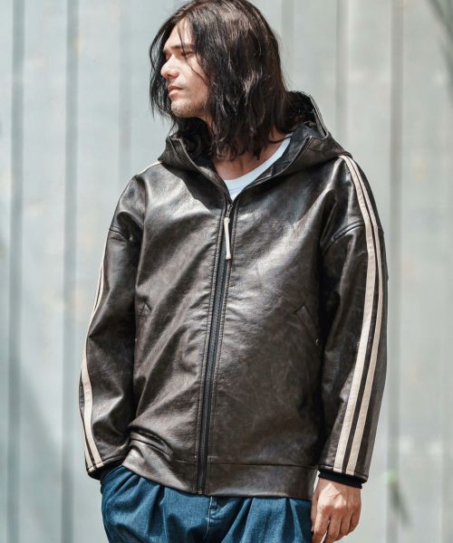 【CAMBIO(カンビオ)】【予約販売9月末～10月上旬入荷】 Vintage Like Synthetic Leather Volume Neck Short Length Blouson シンセティックレザーブルゾン(MIU-252-001)