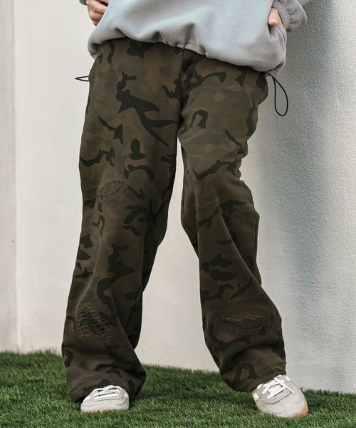 【CAMBIO(カンビオ)】【予約販売8月下旬～9月上旬入荷】 Used Like Camouflage Sweat Wide Straight Pants カモフラージュ柄スウェットパンツ(A50525cmb)