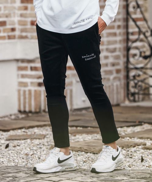 【1minute 1second(ワンミニットワンセカンド)】【予約販売9月下旬~10月上旬入荷】corduroy pants with cursive embroidery コーデュロイパンツ(1M25A020)