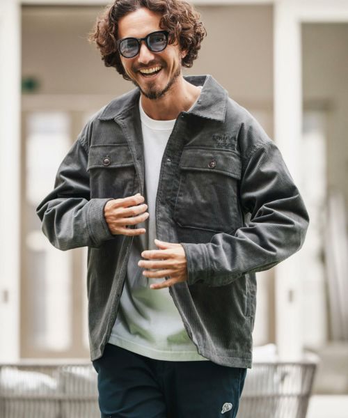 【1minute 1second(ワンミニットワンセカンド)】【予約販売9月下旬～10月上旬入荷】corduroy CPO Jacket with cursive embroidery コーデュロイシャツジャケット(1M25A030)