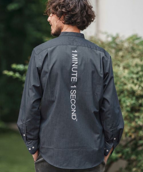 【1minute 1second(ワンミニットワンセカンド)】【予約販売9月上旬～中旬入荷】oxford band collar shirt with logo print バンドカラーシャツ(1M25A280)