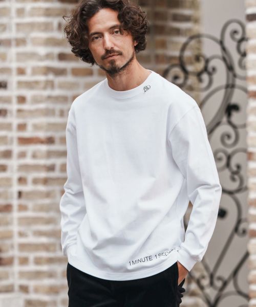 【1minute 1second(ワンミニットワンセカンド)】【予約販売9月上旬～中旬入荷】10oz heavy weight long sleeve cut&sew with logo print ロングスリーブカットソー(1M25A300)