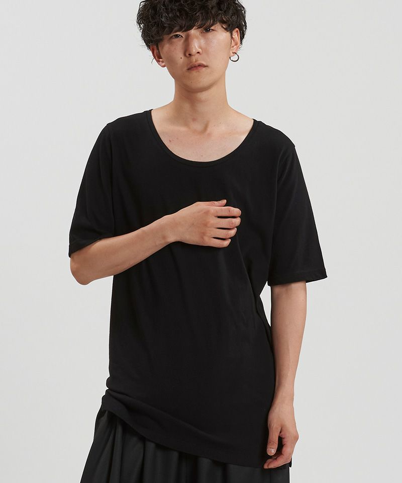 Nothing Nowhere 黒い長袖Tシャツ サイドスリット付き ワンフォークロージング 1111clothing 無地 ロンT メンズ T