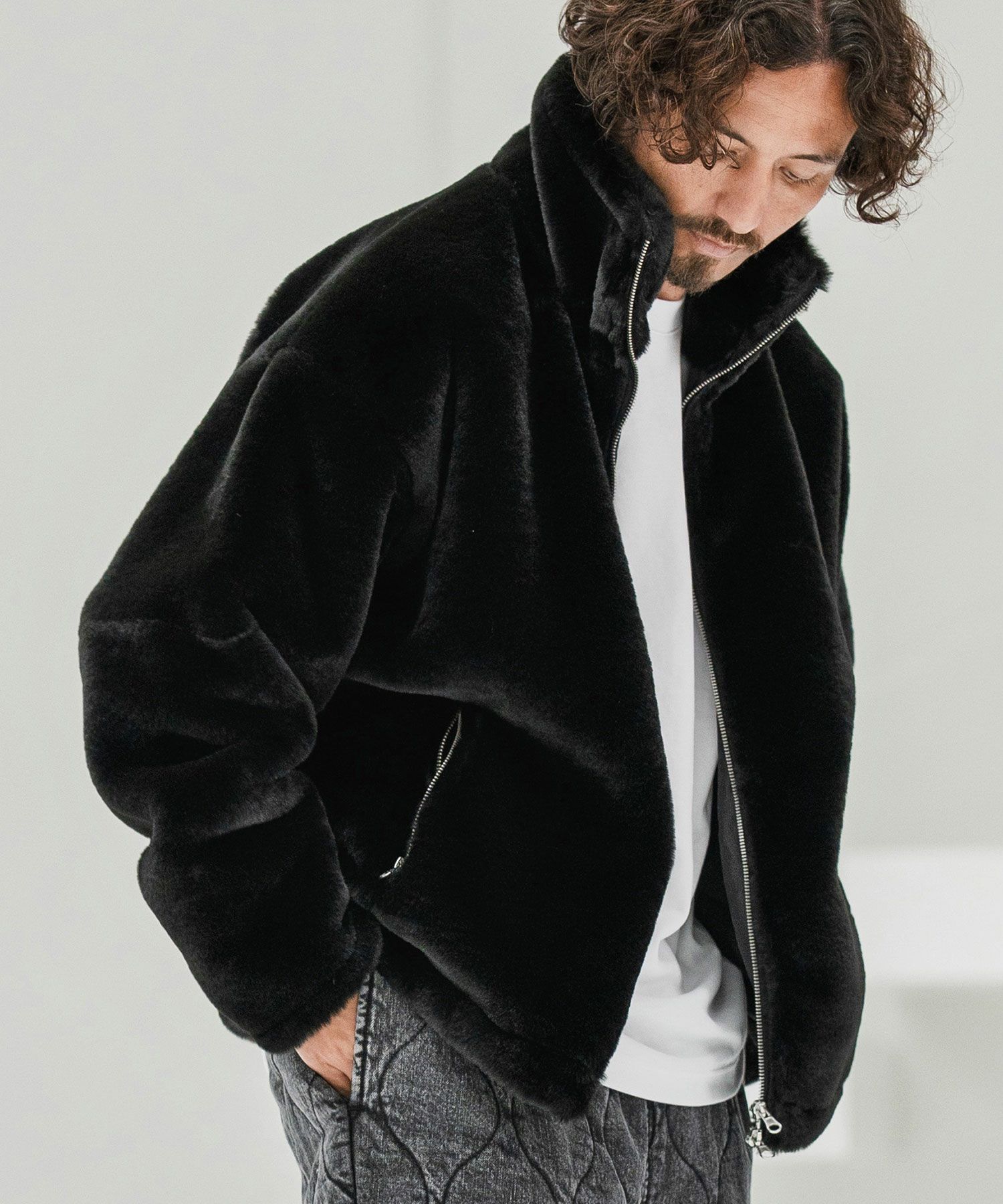 ジャケット・アウター B44 CAMBIO(カンビオ)】Fur High Neck Short Blouson ファーブルゾン(MIU