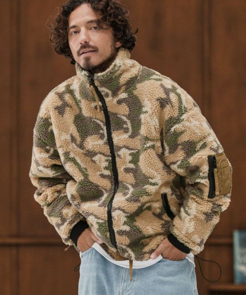 【CAMBIO(カンビオ)】【予約販売10月末～11月上旬入荷】Camouflage Sheep Like Boa Jacket ボアジャケット(MIU-252-028)