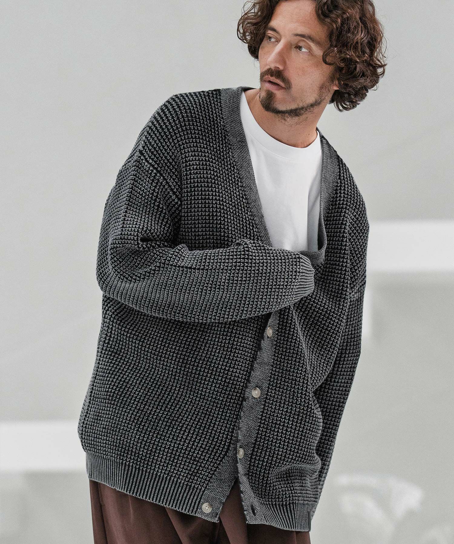 CAMBIO(カンビオ)】Powder Bleach Waffle Cotton Knit Cardigan ニット