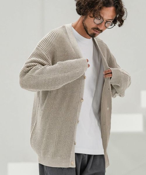 【CAMBIO(カンビオ)】【予約販売10月上旬～中旬入荷】Powder Bleach Waffle Cotton Knit Cardigan ニットカーディガン(PF-252-004)