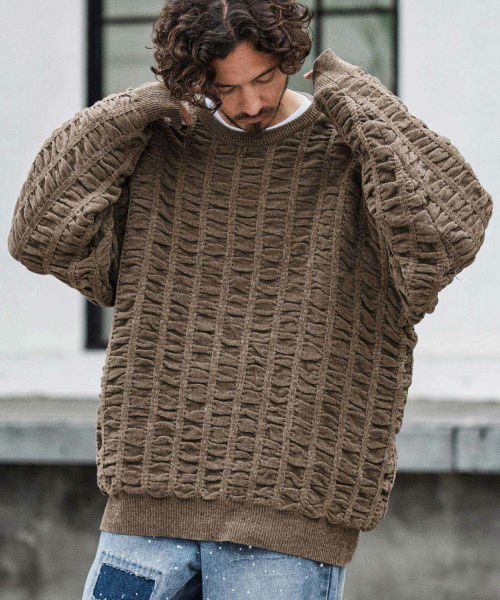 【CAMBIO(カンビオ)】【予約販売10月上旬～中旬入荷】Floating Jacquard Mole Knit Crew Neck Pullover プルオーバーニット(A53525cmb)