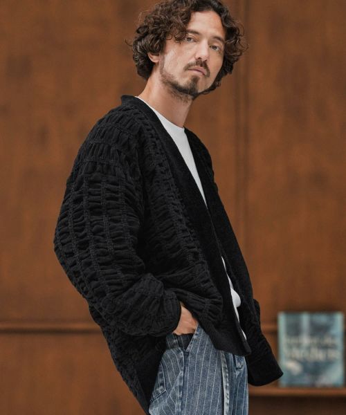 【CAMBIO(カンビオ)】【予約販売10月上旬～中旬入荷】Floating Jacquard Mole Knit Buttonless Cardigan ニットカーディガン(A53625cmb)