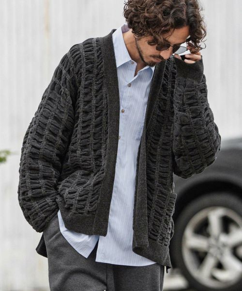 【CAMBIO(カンビオ)】【予約販売10月上旬～中旬入荷】Floating Jacquard Mole Knit Buttonless Cardigan ニットカーディガン(A53625cmb)
