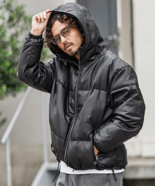 【CAMBIO(カンビオ)】【予約販売9月下旬～10月上旬入荷】Synthetic Leather Padded Hooded Jacket フーデッドジャケット(A52325cmb)