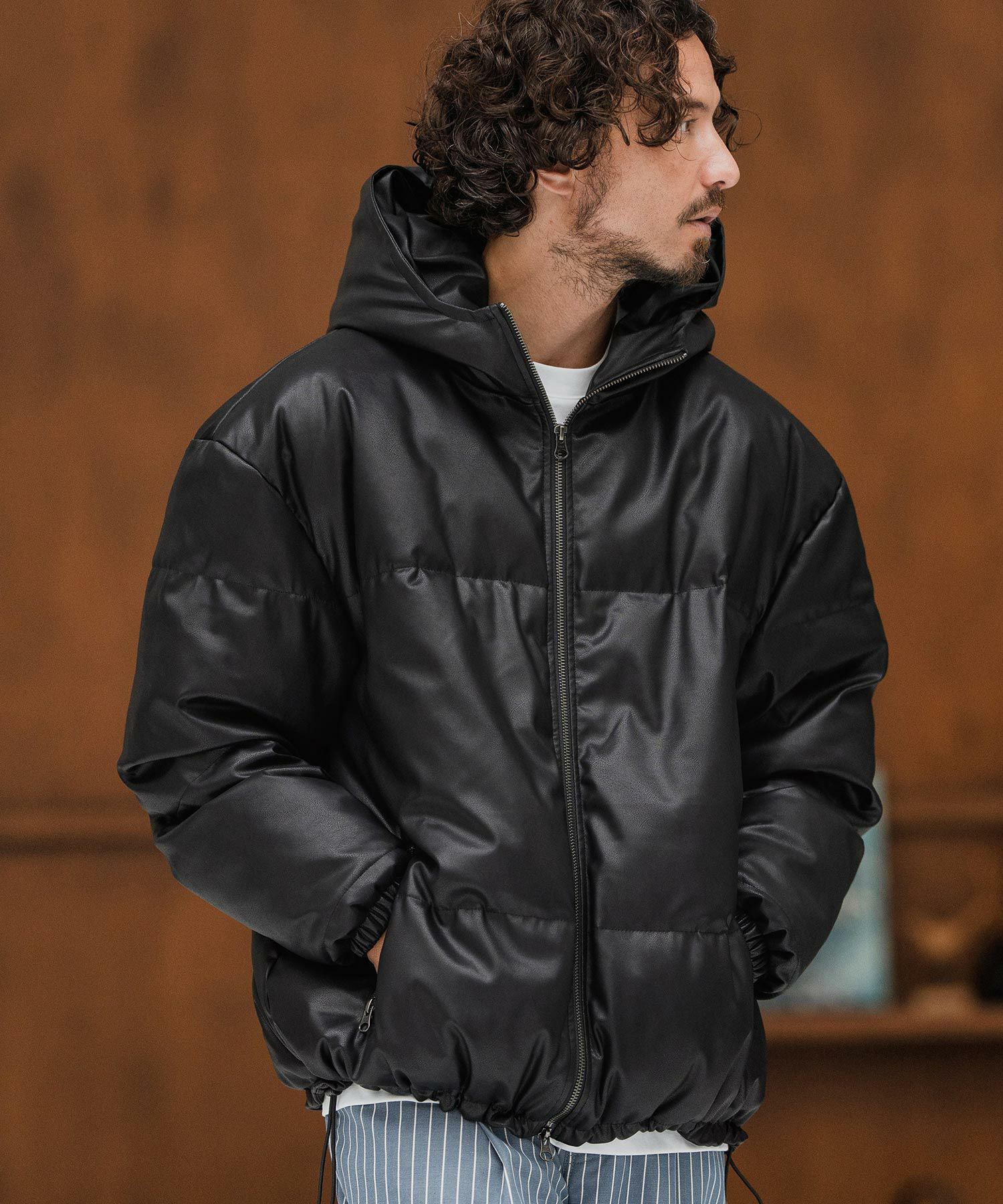 CAMBIO(カンビオ)】Synthetic Leather Padded Hooded Jacket