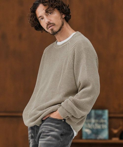 【CAMBIO(カンビオ)】【予約販売8月下旬～9月上旬入荷】Powder Bleach Waffle Cotton Knit Pullover プルオーバーニット(PF-252-003)