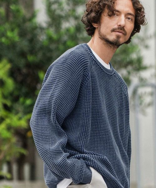 【CAMBIO(カンビオ)】【予約販売8月下旬～9月上旬入荷】Powder Bleach Waffle Cotton Knit Pullover プルオーバーニット(PF-252-003)