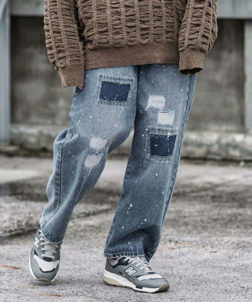 【CAMBIO(カンビオ)】【予約販売8月下旬～9月上旬入荷】Distressed Denim Wide Straight Pants デニムパンツ(A52525cmb)