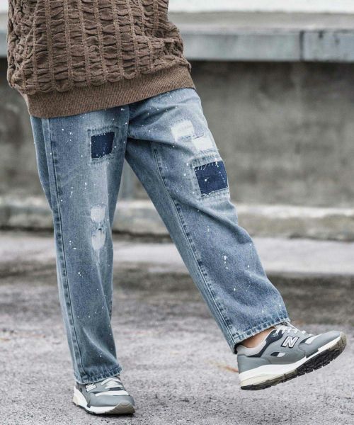 【CAMBIO(カンビオ)】Distressed Denim Wide Straight Pants デニムパンツ(A52525cmb)
