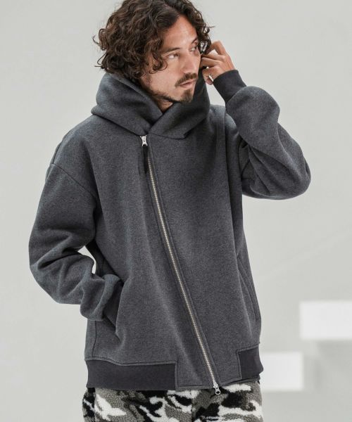 【CAMBIO(カンビオ)】【予約販売8月下旬～9月上旬入荷】Brushed Lining Sweat Diagonal Zipper Design Parka パーカー(A52925cmb)