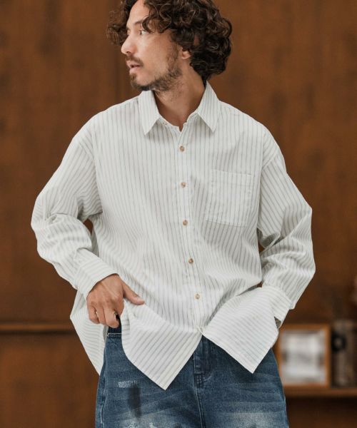 【CAMBIO(カンビオ)】【予約販売8月中旬～下旬入荷】Stripe Oversized Regular Shirts シャツ(A53725cmb)