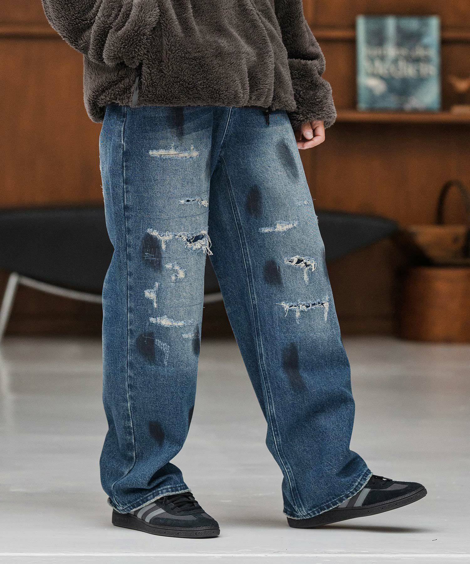 CAMBIO(カンビオ)】Distressed Denim Relax Straight Pants デニム