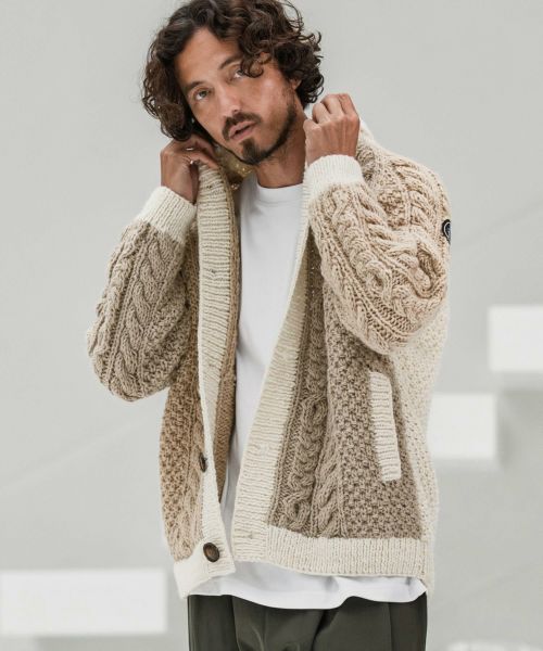 【CAMBIO(カンビオ)】【予約販売10月下旬～11月上旬入荷】【HIMALAYAN CLIMBERS HAND-KNIT別注】手編み色切り替えショールカーディガン(CAHCK-F02)