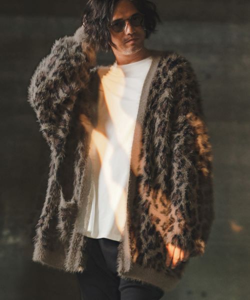 【GLIMCLAP(グリムクラップ)】【予約販売9月上旬～中旬入荷】Minimai detail cardigan -Leopard feather yarn sweater- ニットカーディガン(19-023-gla-cf)
