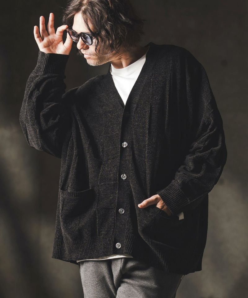 GLIMCLAP(グリムクラップ)】Cardigan sweater-Chenille yarn & Grid