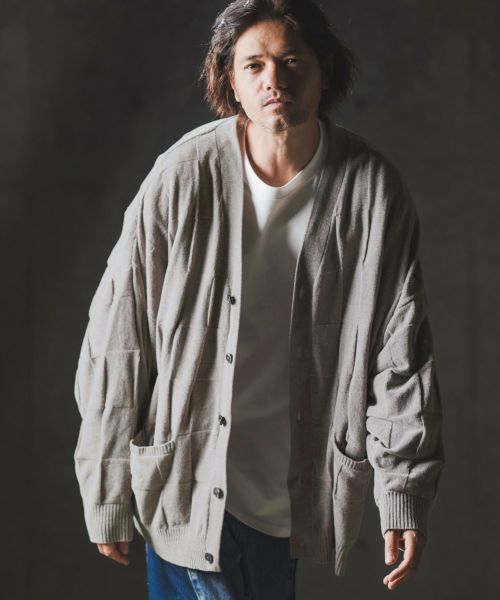 【GLIMCLAP(グリムクラップ)】【予約販売9月上旬～中旬入荷】Cardigan sweater-Chenille yarn & Grid pattern- ニットカーディガン(19-018-gla-cf)