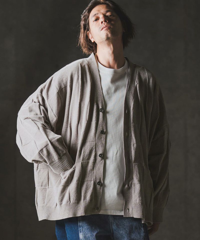 GLIMCLAP(グリムクラップ)】Cardigan sweater-Chenille yarn & Grid