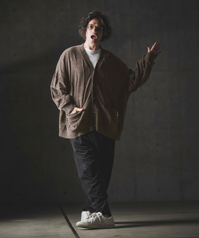 GLIMCLAP(グリムクラップ)】Cardigan sweater-Chenille yarn & Grid