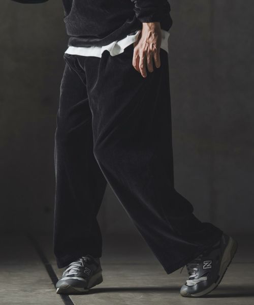 【GLIMCLAP(グリムクラップ)】【予約販売8月下旬～9月上旬入荷】Velour fabric wide-leg trousers ベロアパンツ(19-016-gla-cf)