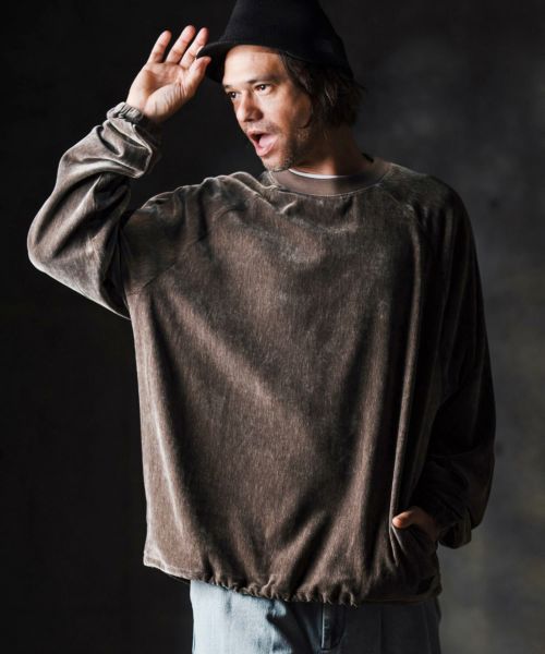 【GLIMCLAP(グリムクラップ)】【予約販売8月下旬～9月上旬入荷】Velour fabric pullover-Adjustable hem design- ロングスリーブプルオーバー(19-015-gla-cf)
