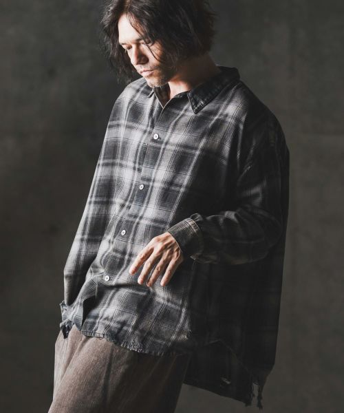 【GLIMCLAP(グリムクラップ)】【予約販売8月中旬～下旬入荷】Ripped viyella plaid shirt チェックシャツ(19-031-gla-cf)